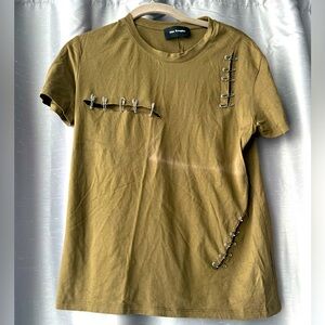 The Kooples Olive Green Short Sleeve Tee with Safety Pin Detail